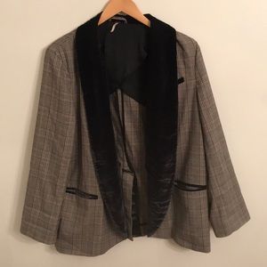 Free people over sized plaid blazer. Velvet detail